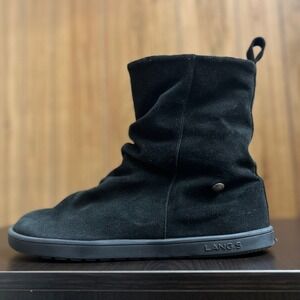 Lang.S Black V2 Suede Slouch Boots Side Zip Minimalist Flat Sole Barefoot